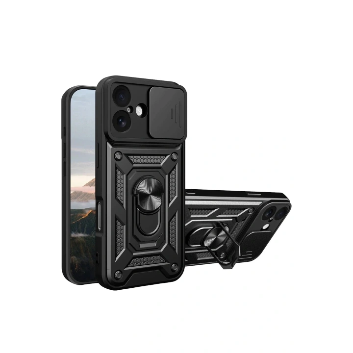 Mey İthalat®   iPhone 17 Pars Lens Yüzüklü Silikon - Siyah