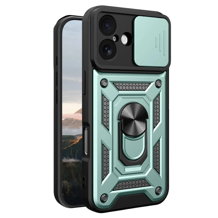 Mey İthalat®   iPhone 17 Pars Lens Yüzüklü Silikon - Yeşil