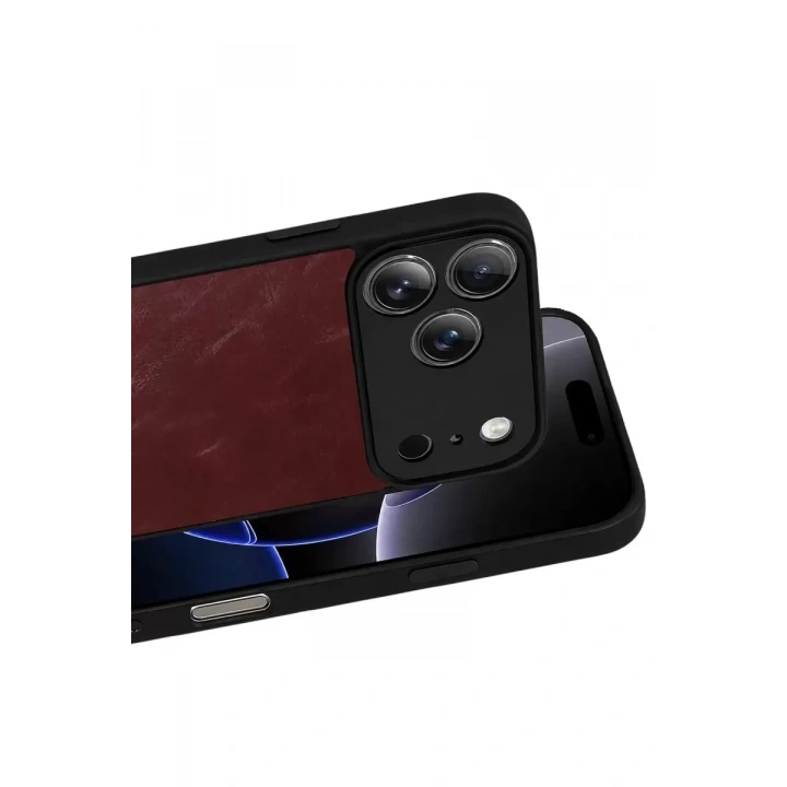 Mey İthalat®   iPhone 17 Pro Aras Deri Kapak - Bordo