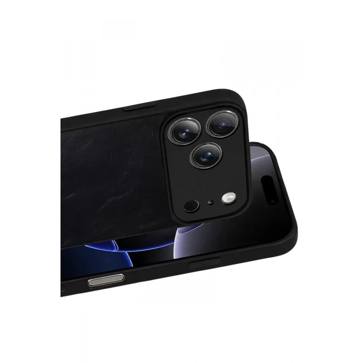 Mey İthalat®   iPhone 17 Pro Aras Deri Kapak - Siyah
