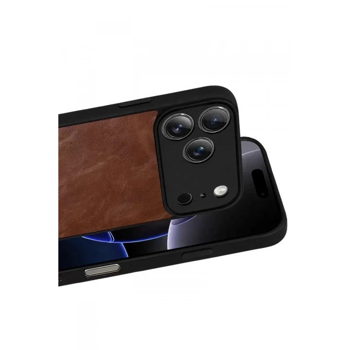 Mey İthalat®   iPhone 17 Pro Aras Deri Kapak - Taba