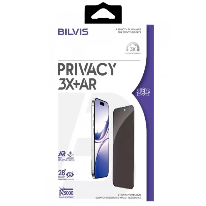 Mey İthalat®   iPhone 17 Pro Bilvis 3X AR Hayalet Cam Ekran Koruyucu - Siyah