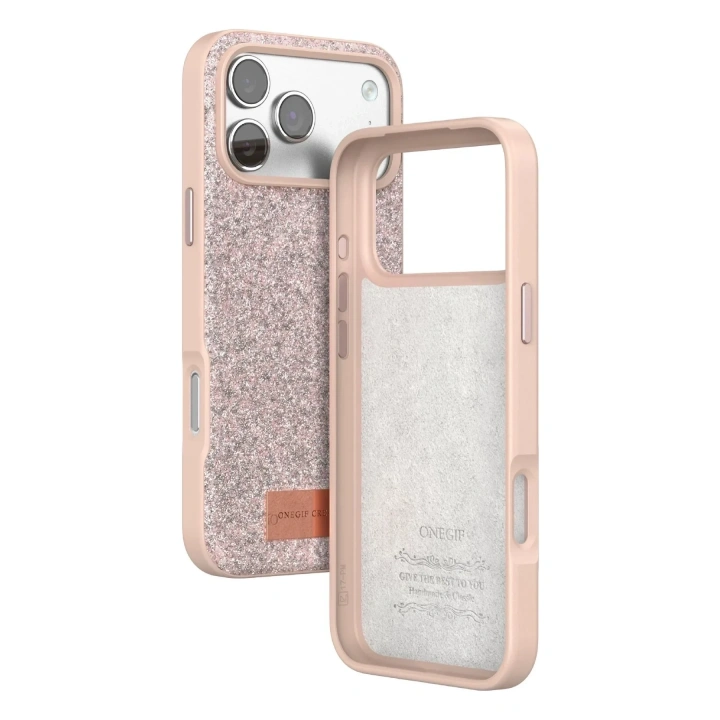 Mey İthalat®   iPhone 17 Pro Bright Simli Kapak - Pembe