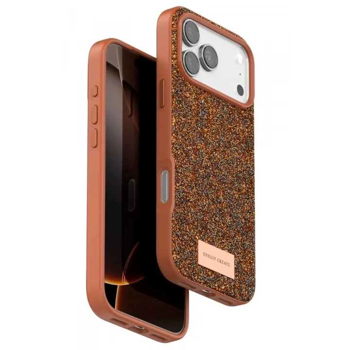 Mey İthalat®   iPhone 17 Pro Bright Simli Kapak - Turuncu