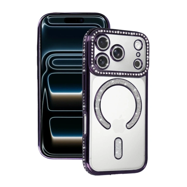 Mey İthalat®   iPhone 17 Pro Joke Simli Magneticsafe Kılıf - Derin Mor