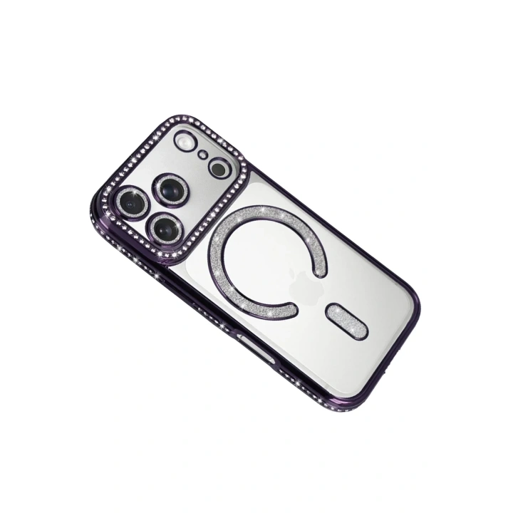 Mey İthalat®   iPhone 17 Pro Joke Simli Magneticsafe Kılıf - Derin Mor