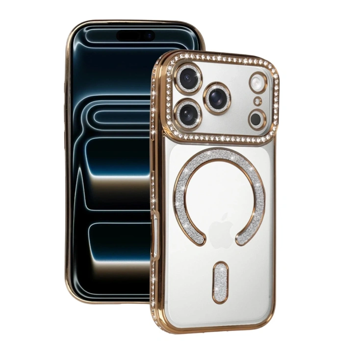 Mey İthalat®   iPhone 17 Pro Joke Simli Magneticsafe Kılıf - Gold