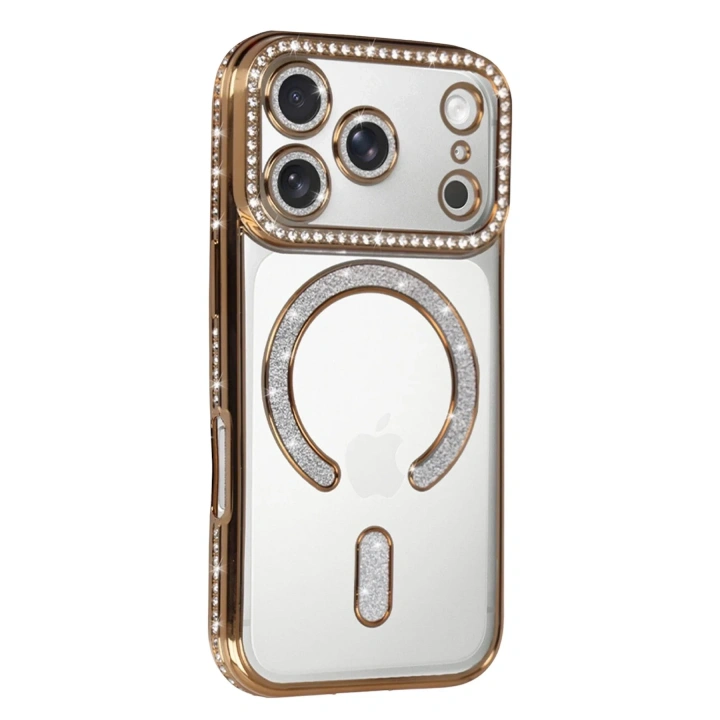 Mey İthalat®   iPhone 17 Pro Joke Simli Magneticsafe Kılıf - Gold