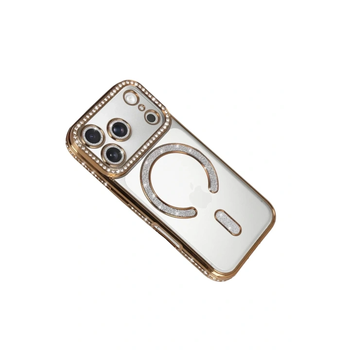 Mey İthalat®   iPhone 17 Pro Joke Simli Magneticsafe Kılıf - Gold