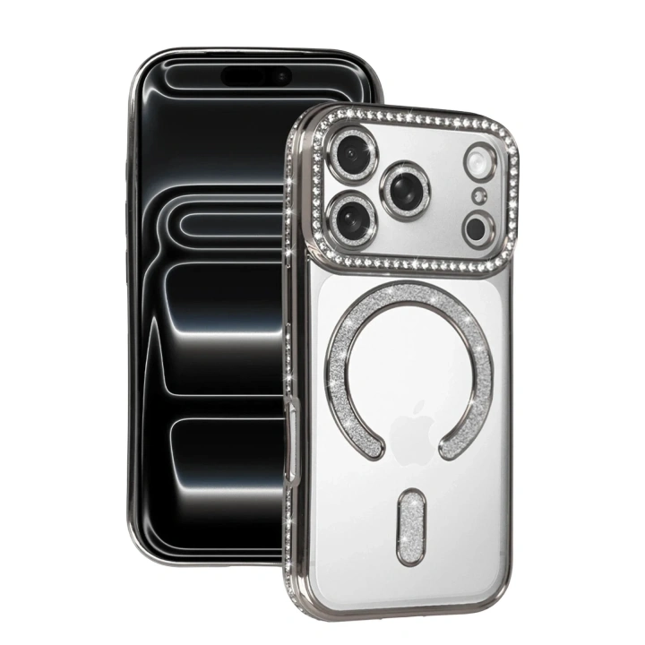 Mey İthalat®   iPhone 17 Pro Joke Simli Magneticsafe Kılıf - Gümüş