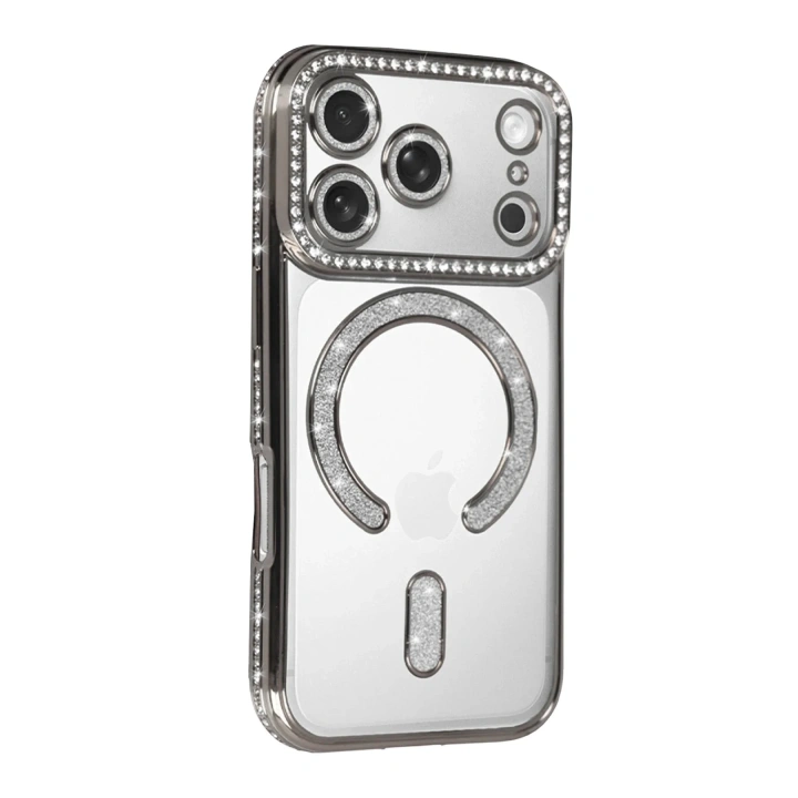 Mey İthalat®   iPhone 17 Pro Joke Simli Magneticsafe Kılıf - Gümüş