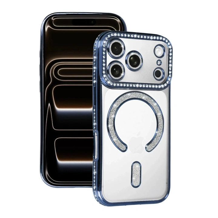 Mey İthalat®   iPhone 17 Pro Joke Simli Magneticsafe Kılıf - Mavi