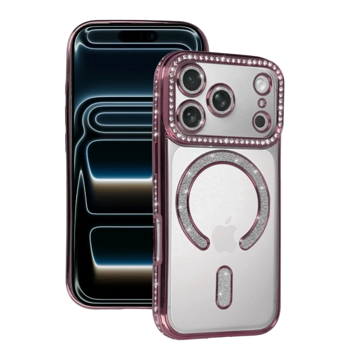 Mey İthalat®   iPhone 17 Pro Joke Simli Magneticsafe Kılıf - Pembe