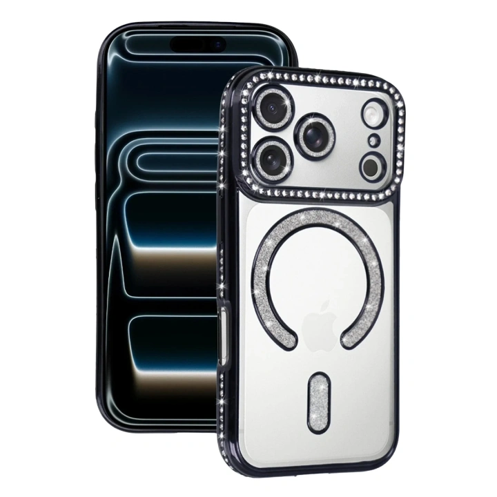 Mey İthalat®   iPhone 17 Pro Joke Simli Magneticsafe Kılıf - Siyah