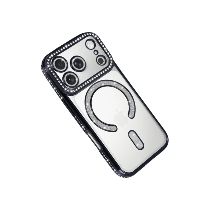 Mey İthalat®   iPhone 17 Pro Joke Simli Magneticsafe Kılıf - Siyah