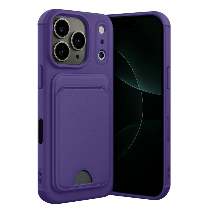 Mey İthalat®   iPhone 17 Pro Kelvin Kartvizitli Silikon - Derin Mor