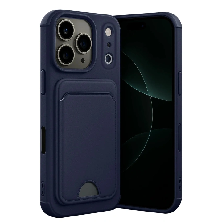 Mey İthalat®   iPhone 17 Pro Kelvin Kartvizitli Silikon - Lacivert
