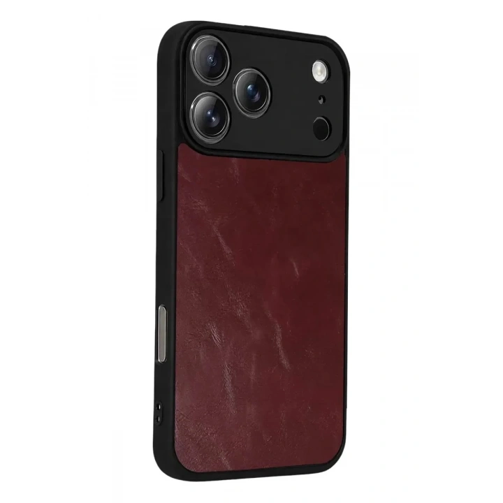 Mey İthalat®   iPhone 17 Pro Max Aras Deri Kapak - Bordo