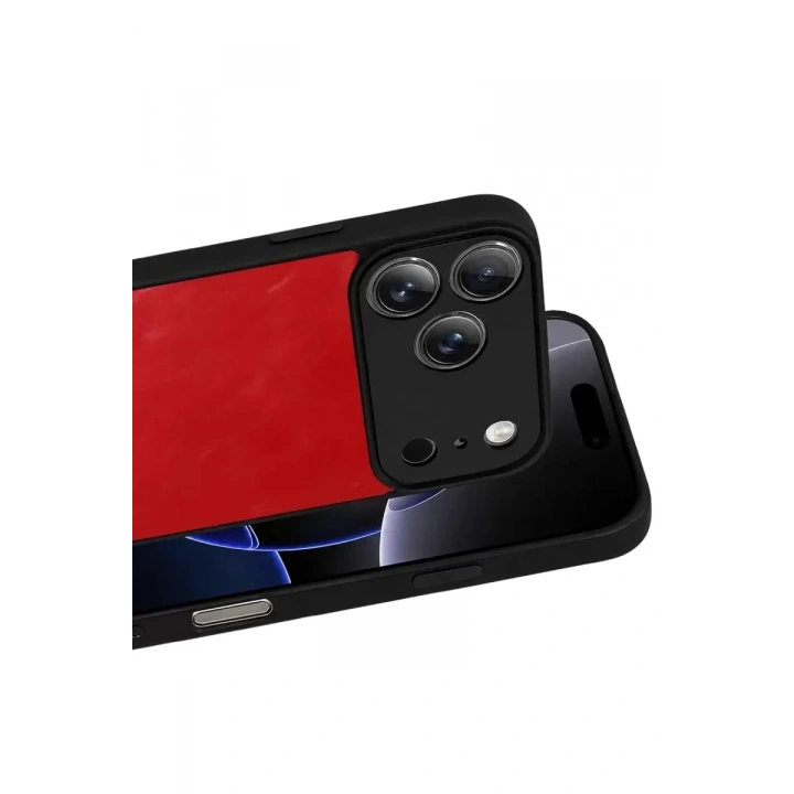 Mey İthalat®   iPhone 17 Pro Max Aras Deri Kapak - Kırmızı