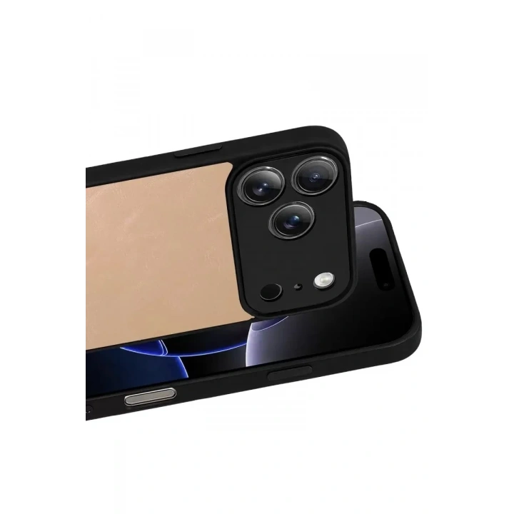 Mey İthalat®   iPhone 17 Pro Max Aras Deri Kapak - Pudra