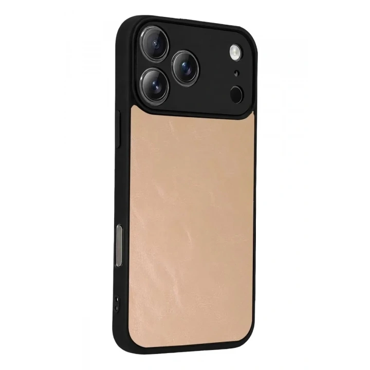 Mey İthalat®   iPhone 17 Pro Max Aras Deri Kapak - Pudra