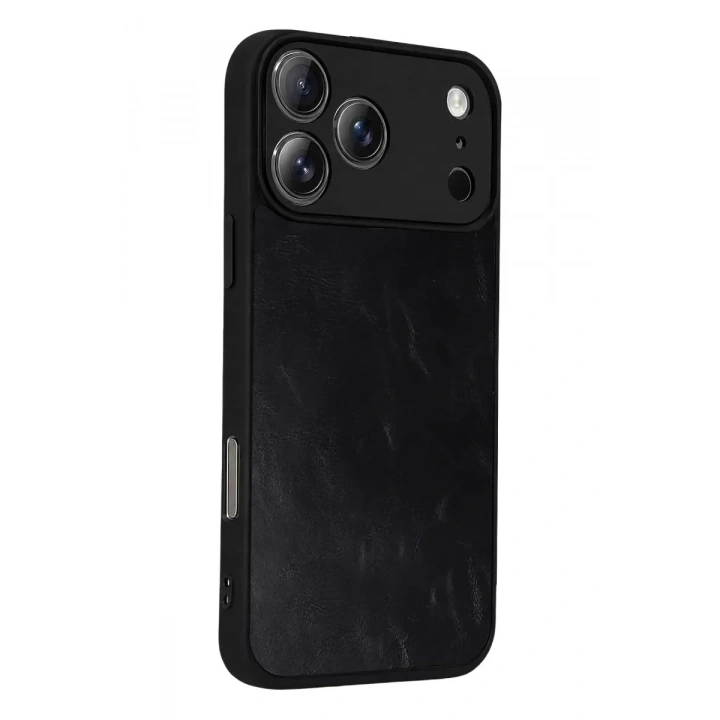 Mey İthalat®   iPhone 17 Pro Max Aras Deri Kapak - Siyah
