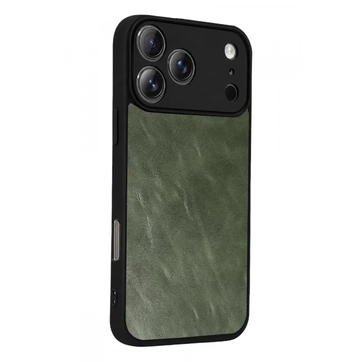 Mey İthalat®   iPhone 17 Pro Max Aras Deri Kapak - Yeşil