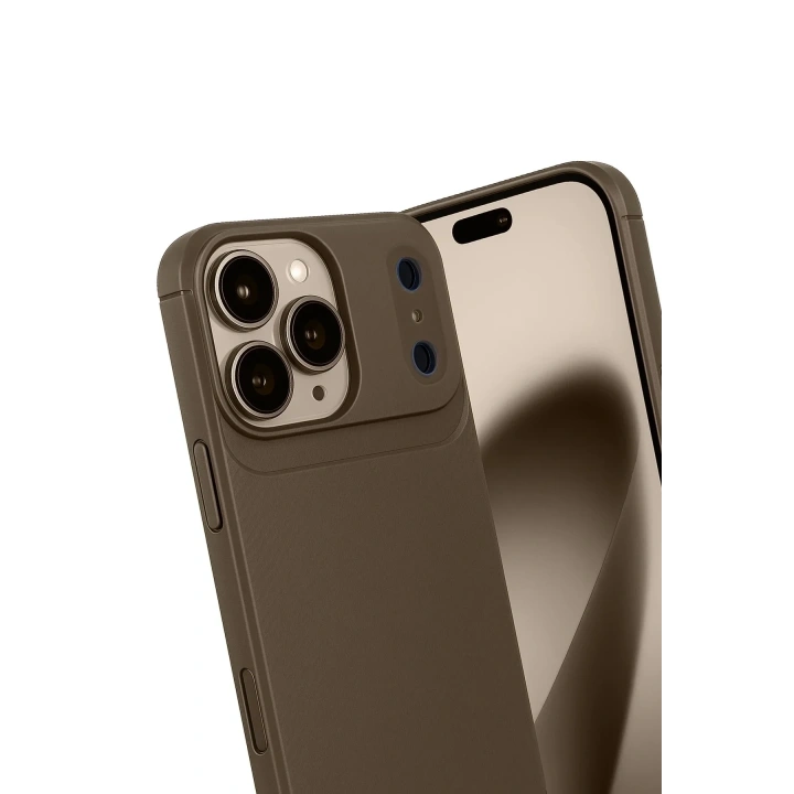 Mey İthalat®   iPhone 17 Pro Max Auto Focus Karbon Kapak - Kahverengi