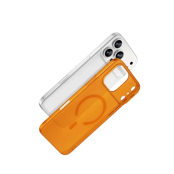 Mey İthalat®   iPhone 17 Pro Max Combo Sert Şeffaf Magsafe Kapak - Turuncu