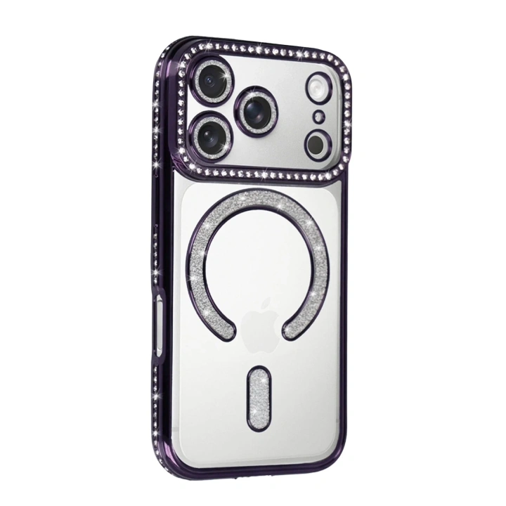 Mey İthalat®   iPhone 17 Pro Max Joke Simli Magneticsafe Kılıf - Derin Mor