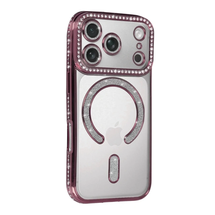 Mey İthalat®   iPhone 17 Pro Max Joke Simli Magneticsafe Kılıf - Pembe