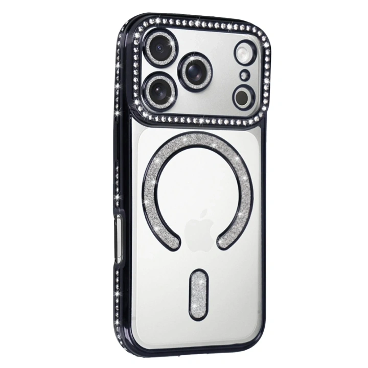 Mey İthalat®   iPhone 17 Pro Max Joke Simli Magneticsafe Kılıf - Siyah
