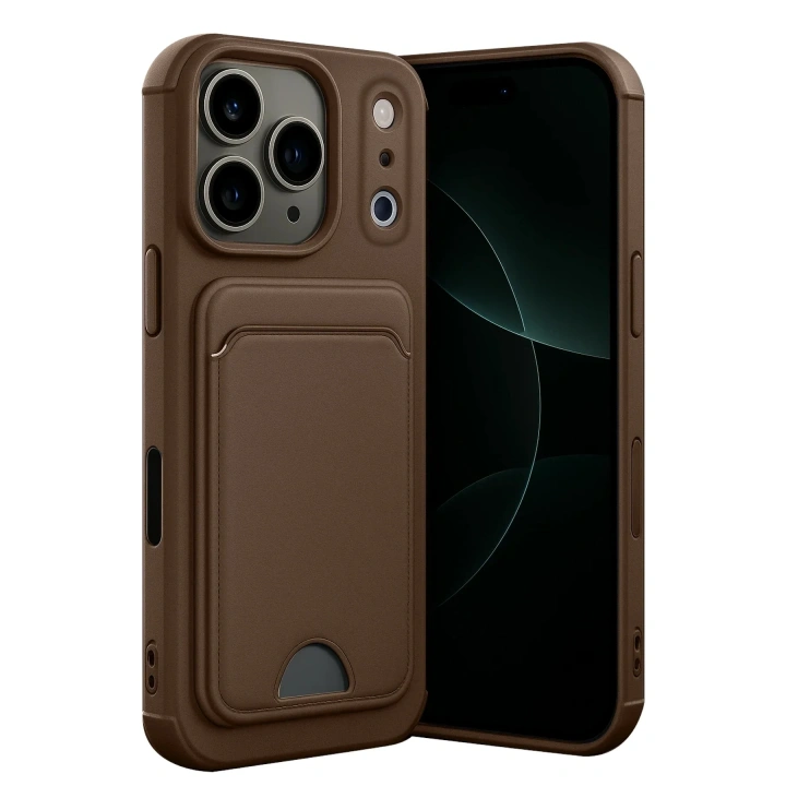 Mey İthalat®   iPhone 17 Pro Max Kelvin Kartvizitli Silikon - Kahverengi