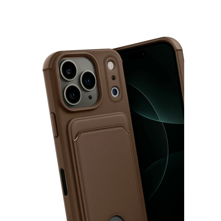 Mey İthalat®   iPhone 17 Pro Max Kelvin Kartvizitli Silikon - Kahverengi