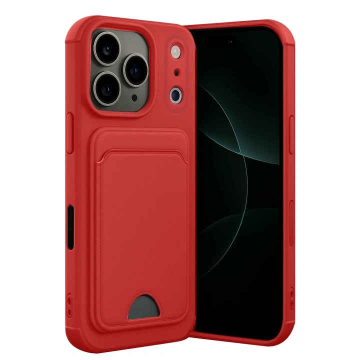 Mey İthalat®   iPhone 17 Pro Max Kelvin Kartvizitli Silikon - Kırmızı