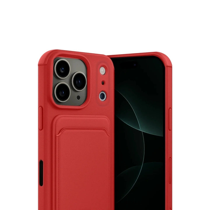 Mey İthalat®   iPhone 17 Pro Max Kelvin Kartvizitli Silikon - Kırmızı