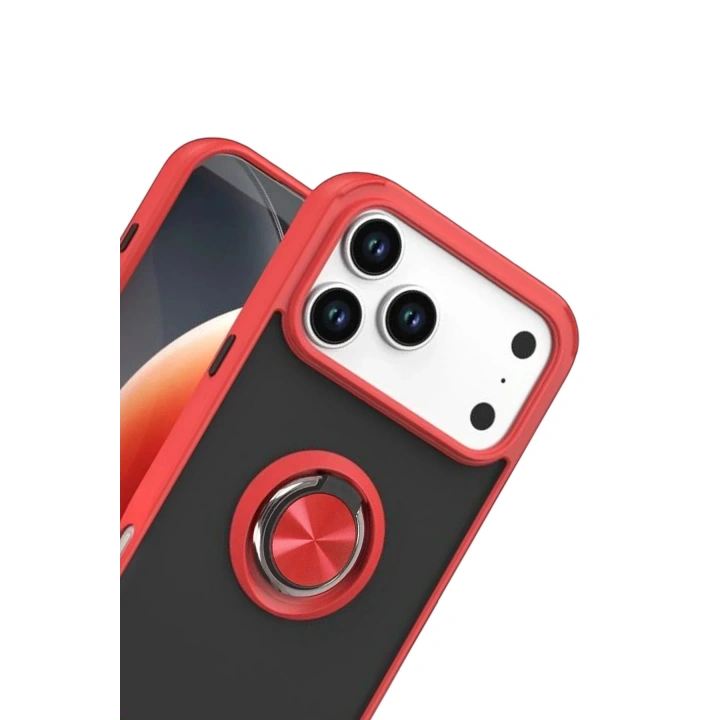 Mey İthalat®   iPhone 17 Pro Max Montreal Yüzüklü Silikon Kapak - Kırmızı