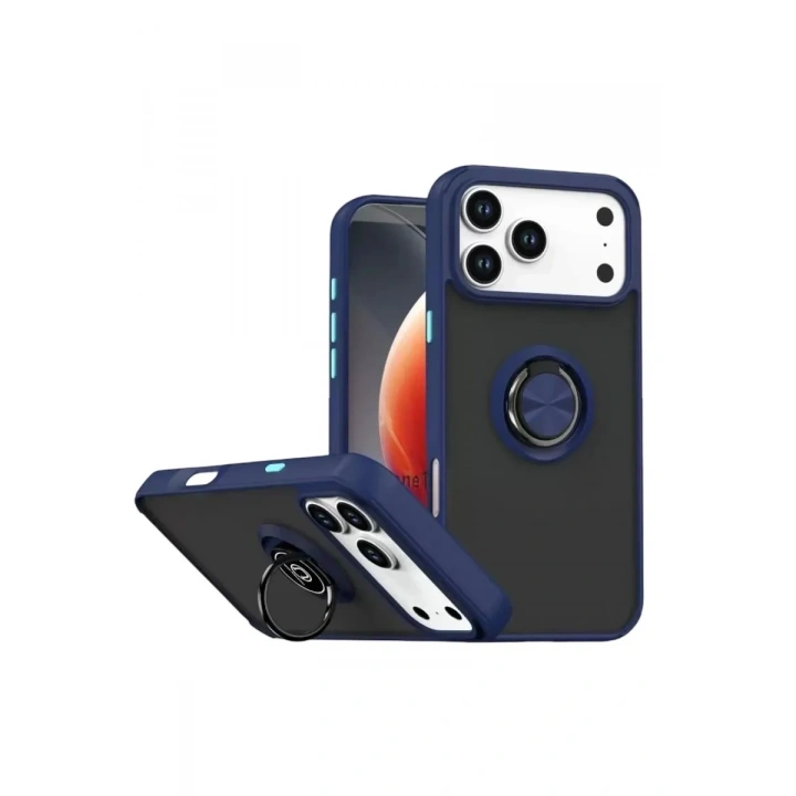 Mey İthalat®   iPhone 17 Pro Max Montreal Yüzüklü Silikon Kapak - Lacivert