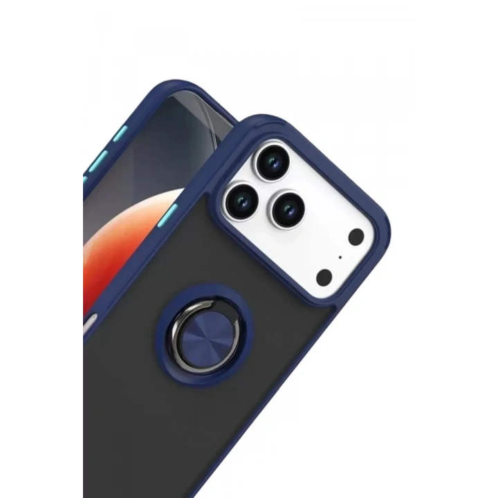Mey İthalat®   iPhone 17 Pro Max Montreal Yüzüklü Silikon Kapak - Lacivert