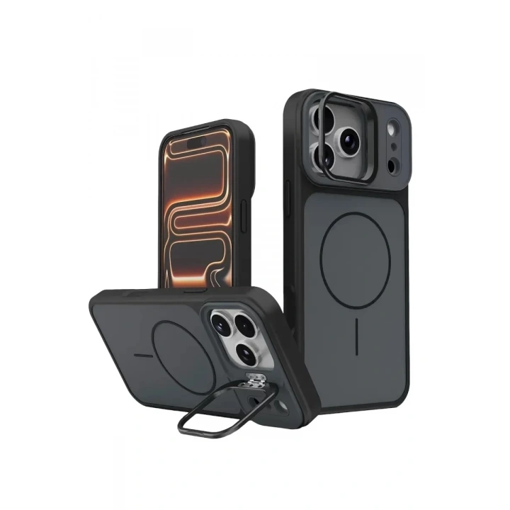 Mey İthalat®   iPhone 17 Pro Max Pale Magsafe Standlı Kapak - Siyah