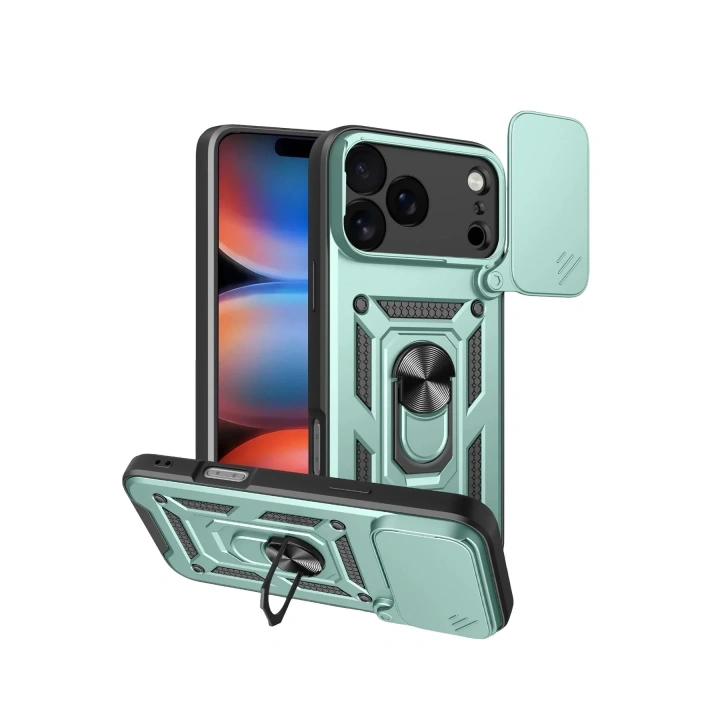 Mey İthalat®   iPhone 17 Pro Max Pars Lens Yüzüklü Silikon - Yeşil