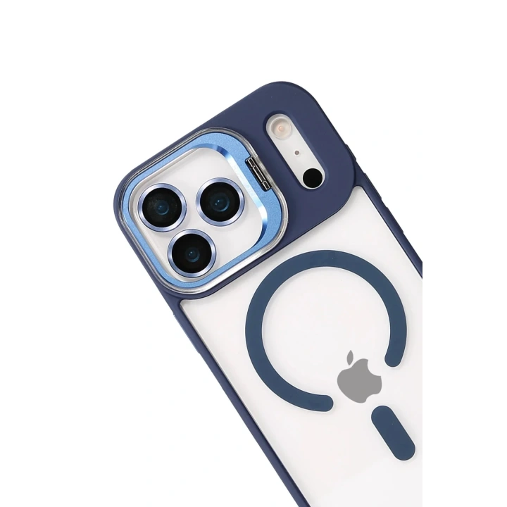 Mey İthalat®   iPhone 17 Pro Max Remim Lensli Magsafe Standlı Kapak - Lacivert