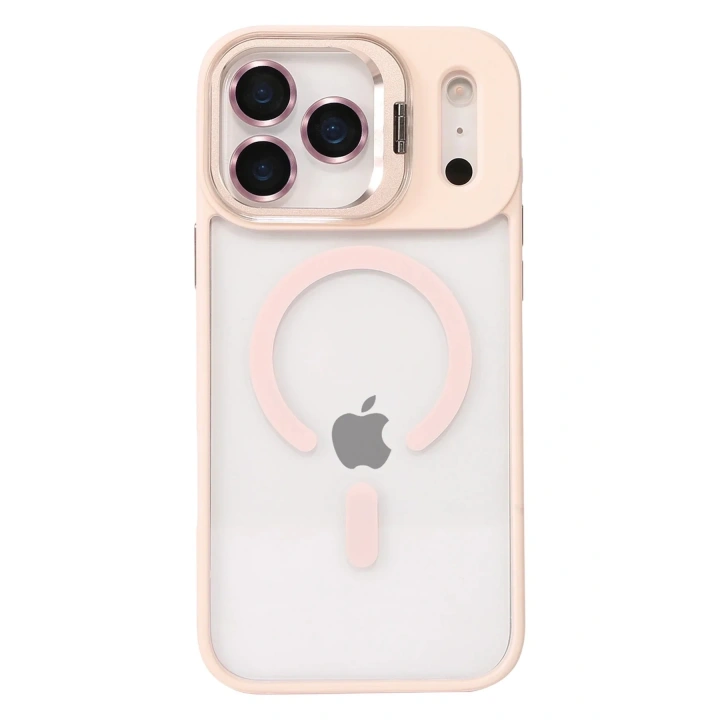 Mey İthalat®   iPhone 17 Pro Max Remim Lensli Magsafe Standlı Kapak - Pembe