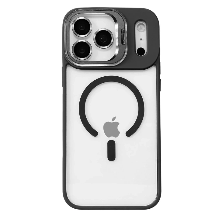 Mey İthalat®   iPhone 17 Pro Max Remim Lensli Magsafe Standlı Kapak - Siyah