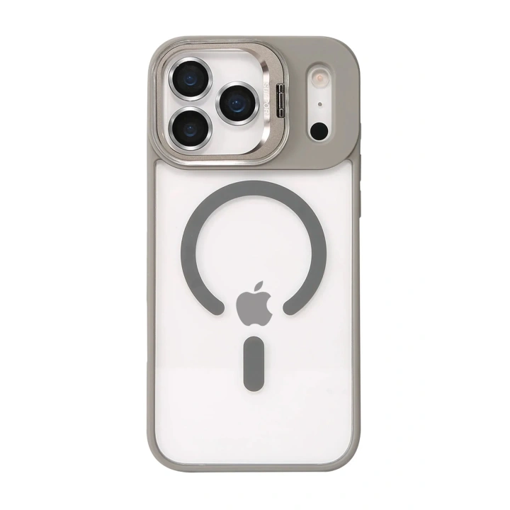 Mey İthalat®   iPhone 17 Pro Max Remim Lensli Magsafe Standlı Kapak - Titan Gri