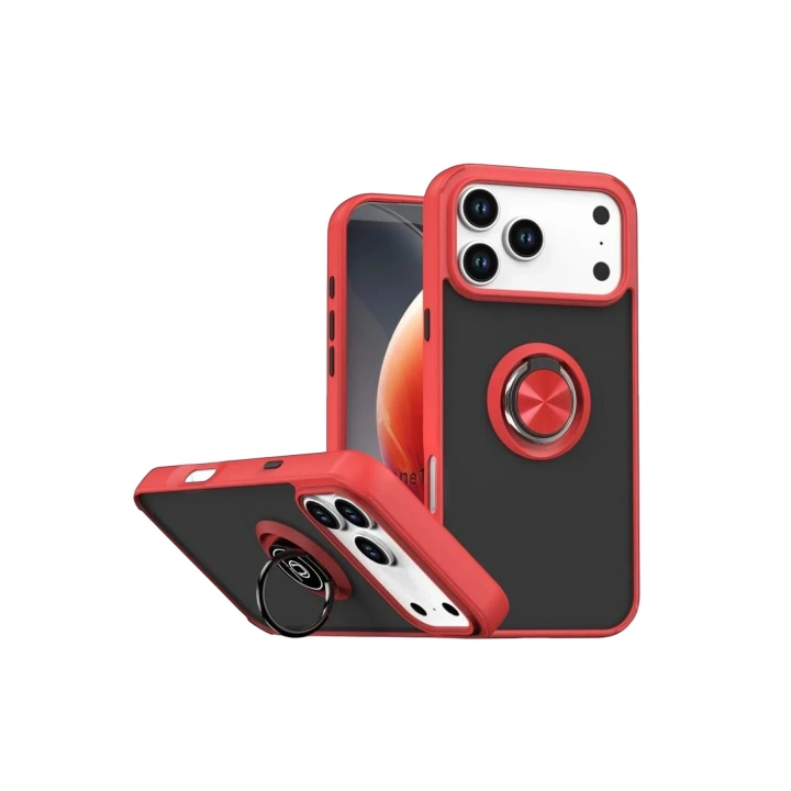 Mey İthalat®   iPhone 17 Pro Montreal Yüzüklü Silikon Kapak - Kırmızı