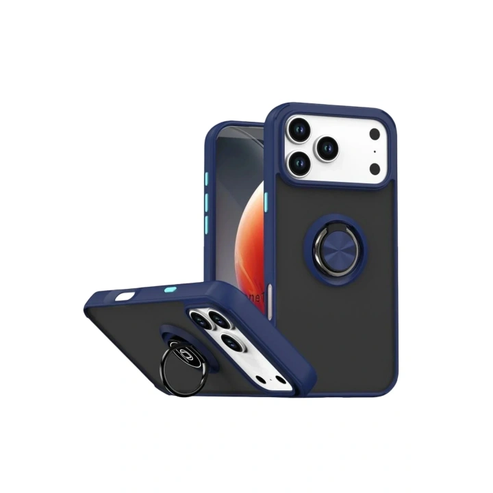 Mey İthalat®   iPhone 17 Pro Montreal Yüzüklü Silikon Kapak - Lacivert