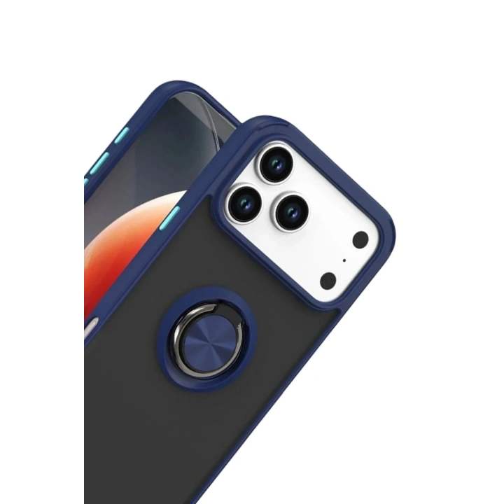 Mey İthalat®   iPhone 17 Pro Montreal Yüzüklü Silikon Kapak - Lacivert