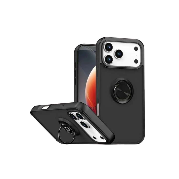 Mey İthalat®   iPhone 17 Pro Montreal Yüzüklü Silikon Kapak - Siyah