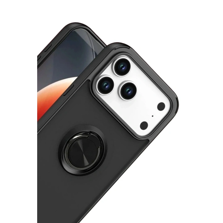 Mey İthalat®   iPhone 17 Pro Montreal Yüzüklü Silikon Kapak - Siyah